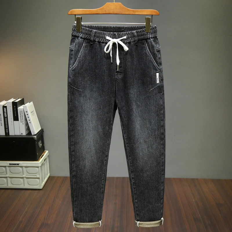 2025秋季新款松紧腰宽松弹力小直筒牛仔裤男休闲百搭哈伦裤长裤子