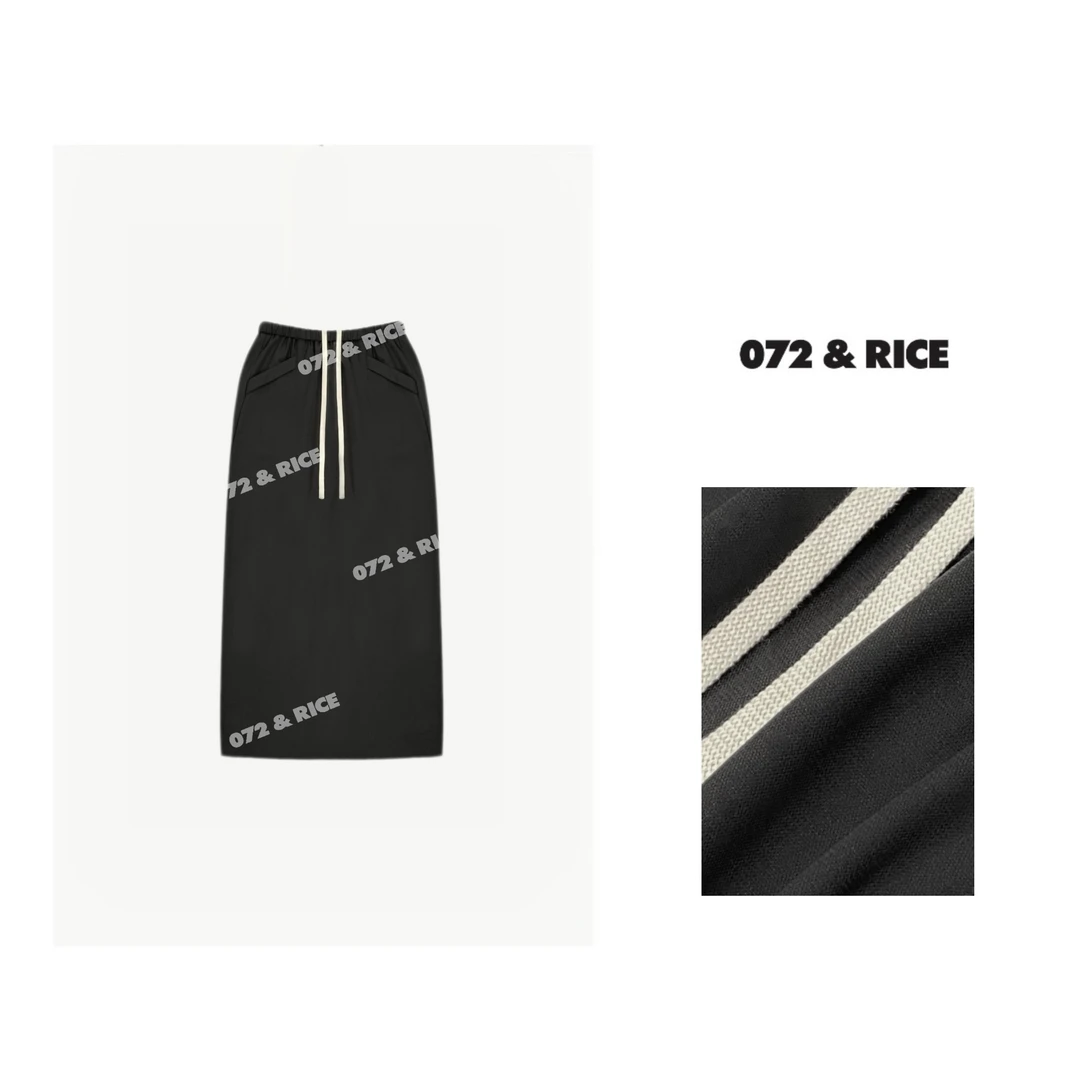 072 & RICE【折袋裙】醋酸莱赛尔羊毛 松紧腰抽绳半身裙 24UC06 FF