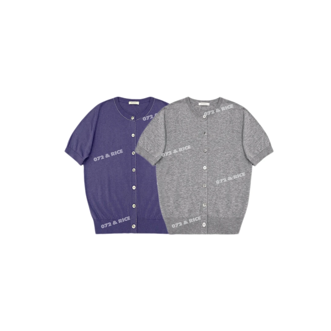 072 & RICE【BC紫】春夏休闲圆领短袖针织开衫 24LE011 FF