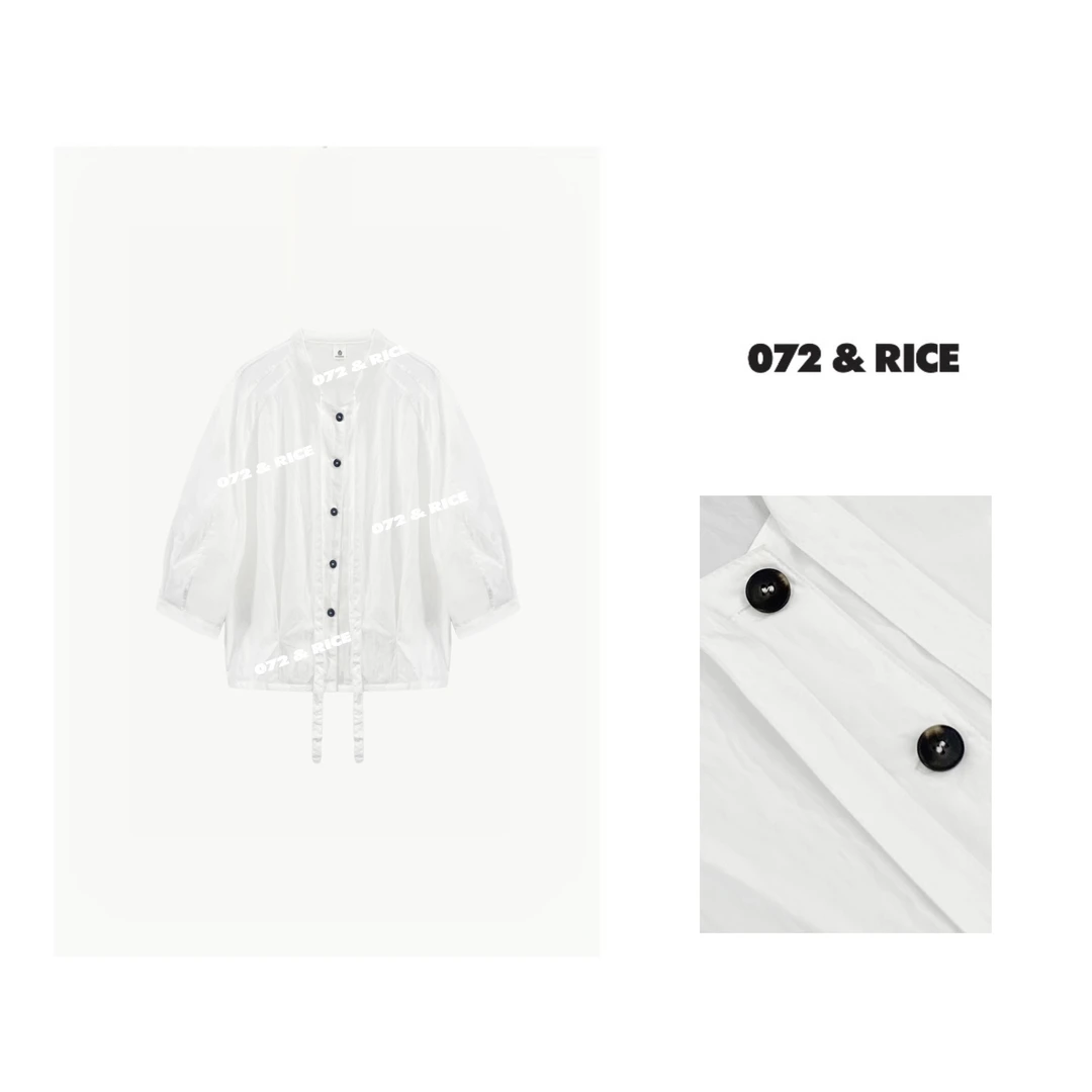072 & RICE【百合】 夏季休闲V领抽绳长袖衬衫 24JY03 FF