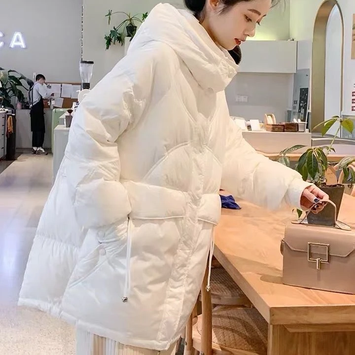 冬韩版中长款宽松面包服加厚连帽保暖过冬棉服派克服女款