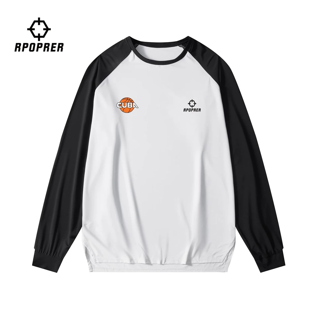 CUBA大学生篮球长袖投篮服插肩袖拼色网眼运动T恤宽松训练春上衣