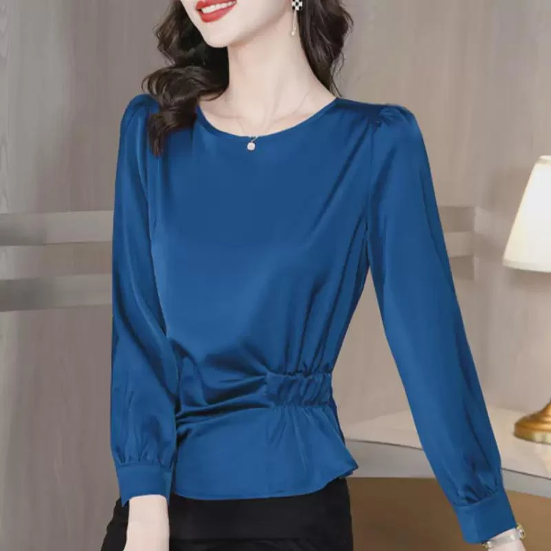 高级感短款收腰缎面衬衫女2024年春秋新款洋气妈妈雪纺衫法式上衣