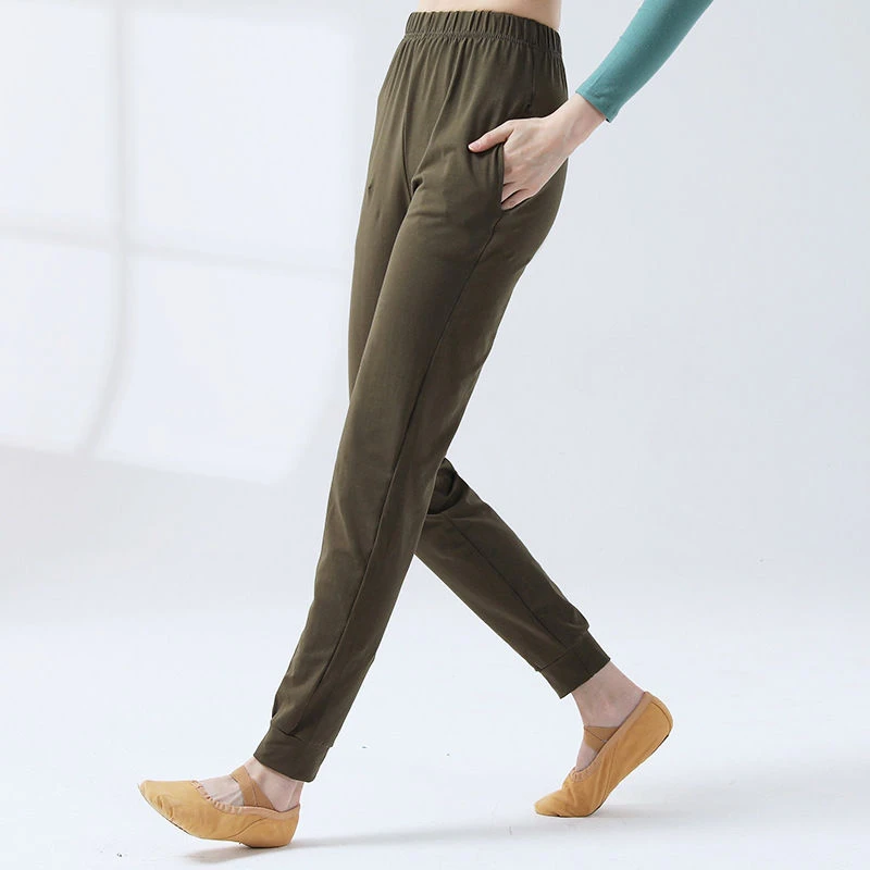 现代舞蹈裤女中国舞古典舞练功服高腰显瘦束脚裤收口萝卜裤棉