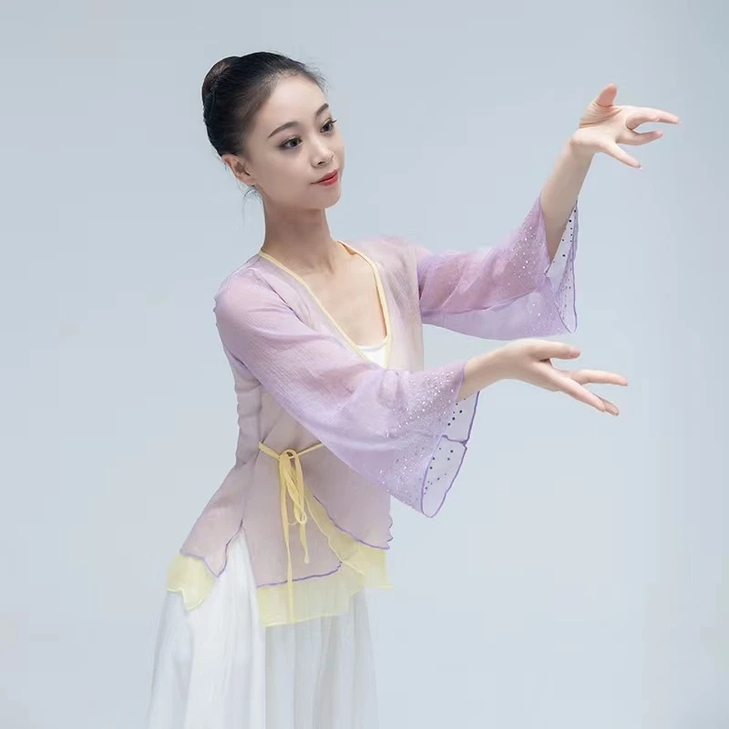 古典舞身韵渐层纱衣艺考舞蹈服装女飘逸古风练功服演出民族舞上衣