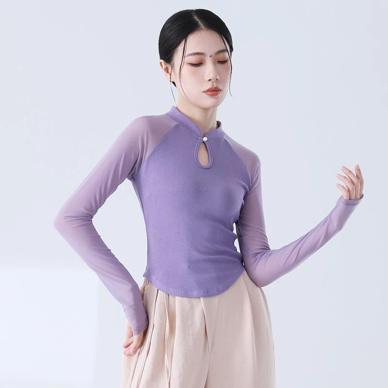 古典舞服气质修身拼接纱袖上衣中国风现代舞民族舞服装练功服女