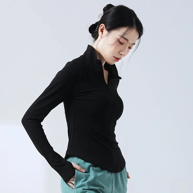 现代舞休闲瑜伽服爵士舞修身显瘦半拉链立领练功服运动健身上衣女
