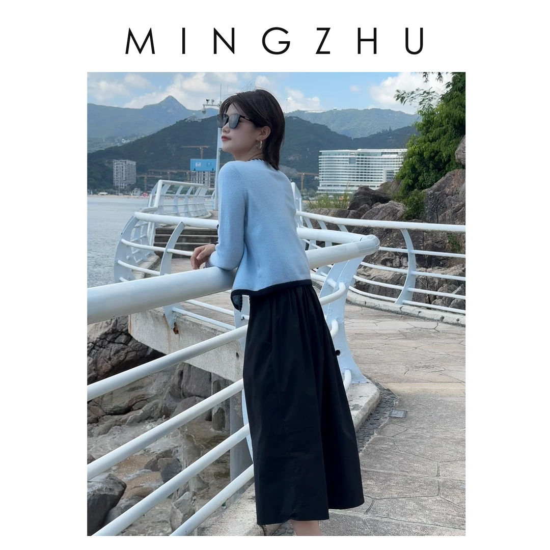 【宋明珠】“集合曲”气质时尚百搭撞色小香风针织衫春秋FW09001