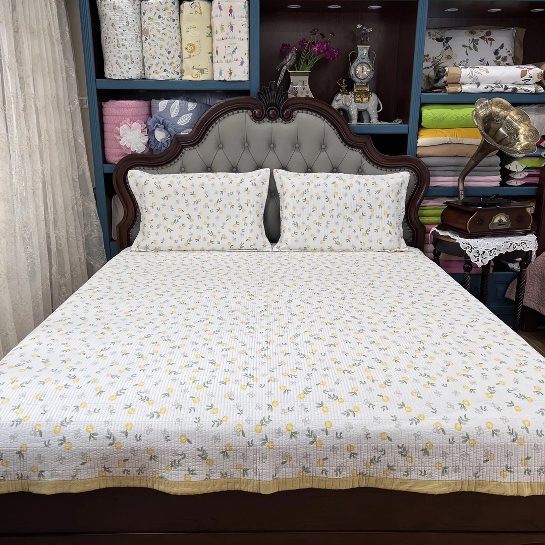 福利款外贸原单双面AB版斜纹水洗棉床盖三件套舒适透气棉充