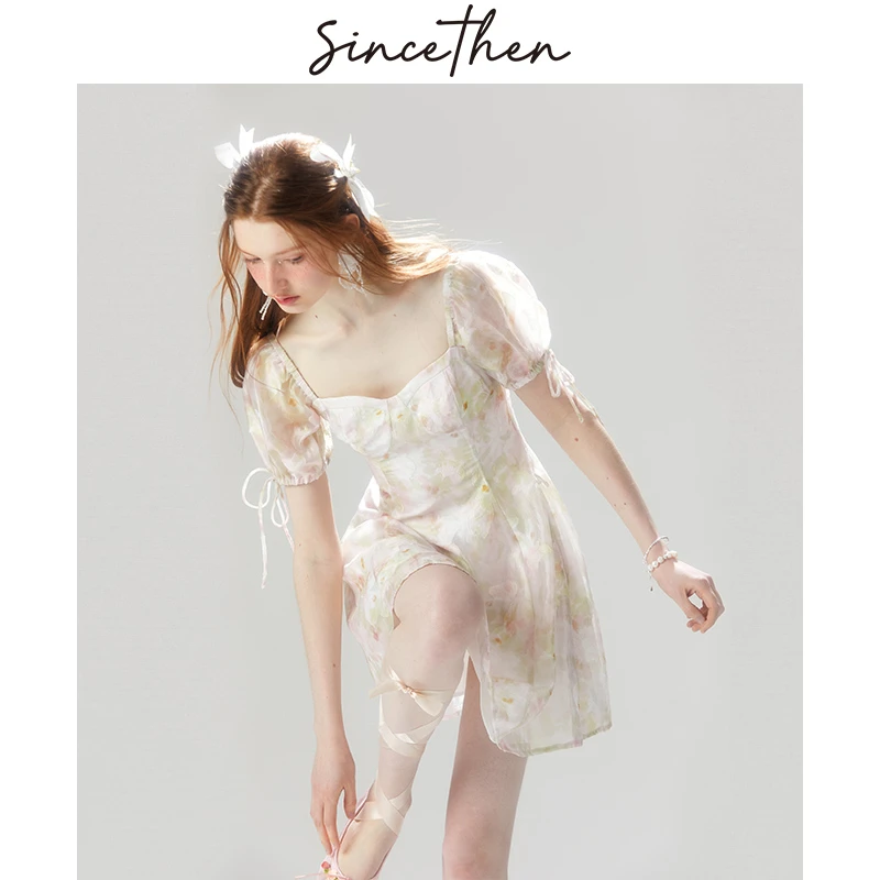 sincethen法式碎花甜美连衣裙仙女风裙子高级感泡泡袖夏季女夏天