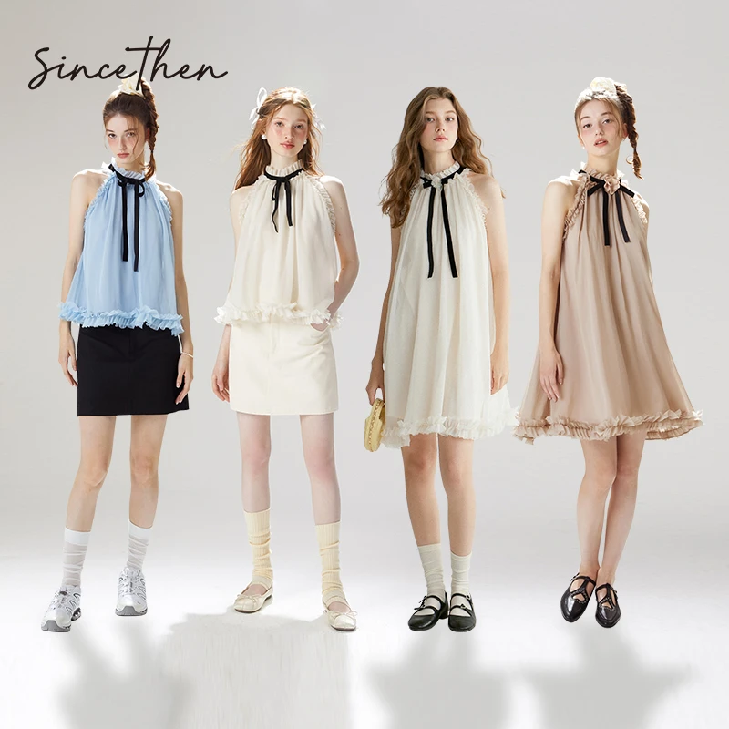 sincethen 法式挂脖连衣裙海边度假无袖高级感小众上衣甜美吊带裙