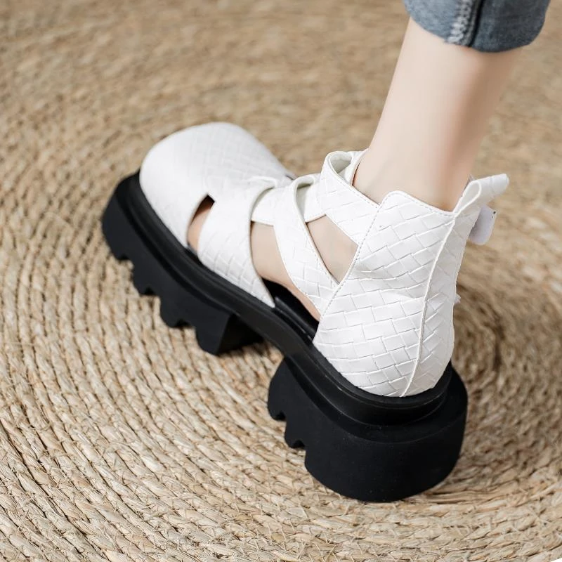 洋气厚底真皮欧洲站爆款罗马凉鞋女2025年夏季外穿镂空高级感短靴