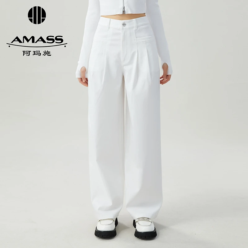 AMASS/阿玛施百搭通勤高腰时尚简约休闲垂感阔腿长裤女5100478