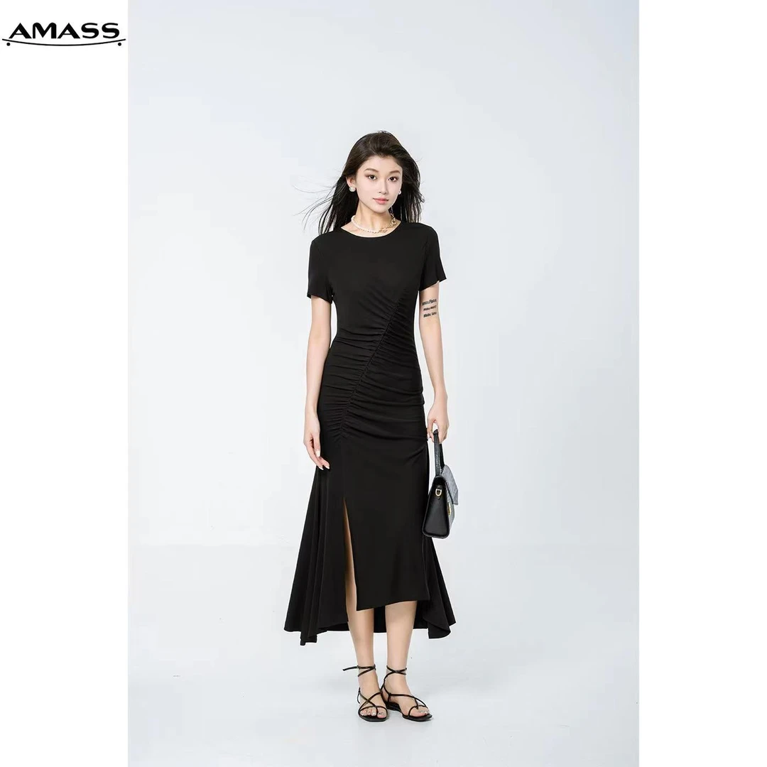 AMASS/阿玛施夏季新款性感优雅显瘦修身曲线感短袖连衣裙5500505