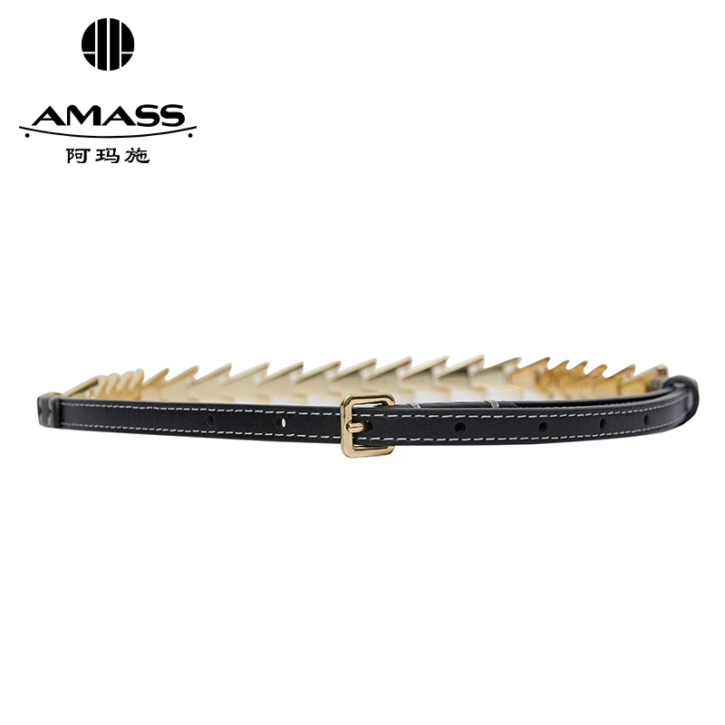 AMASS/阿玛施复古高级感A字扣软面拼接几何女士合金腰带 5900416
