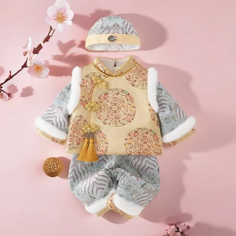 男宝周岁抓周唐装冬季中式礼服婴儿中国风拜年服幼儿百天百岁套装