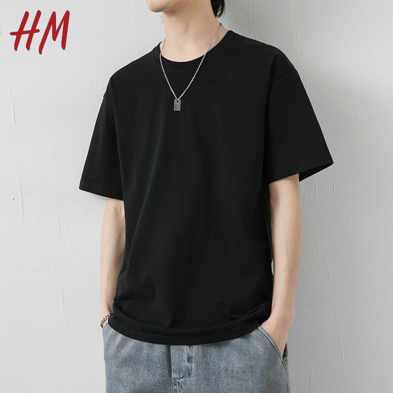 HM230G重磅圆领短袖t恤男士百搭打底衫ins潮流夏季宽松半袖体恤女