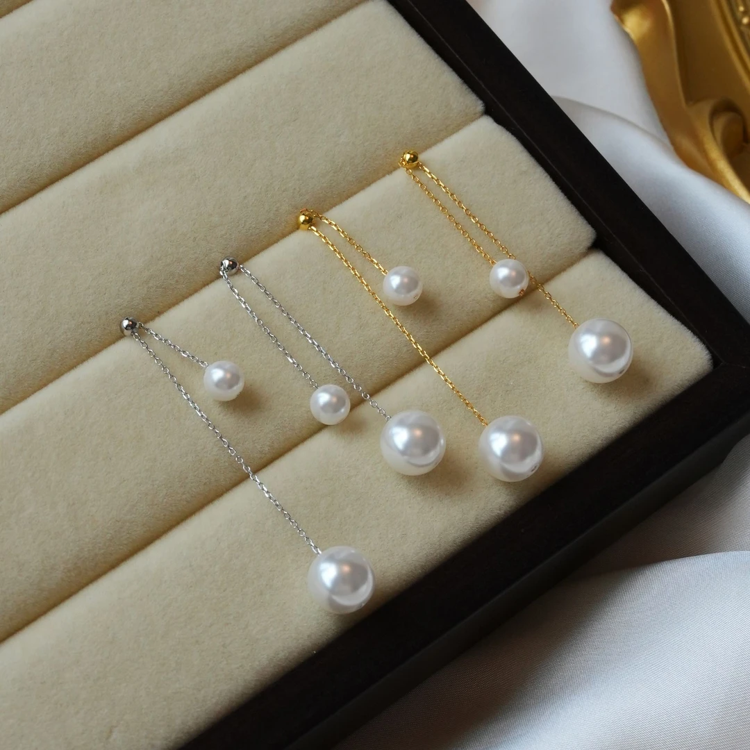 925银耳饰 多变长款双珠流苏耳钉女气质轻奢百搭小众抽拉调节耳环