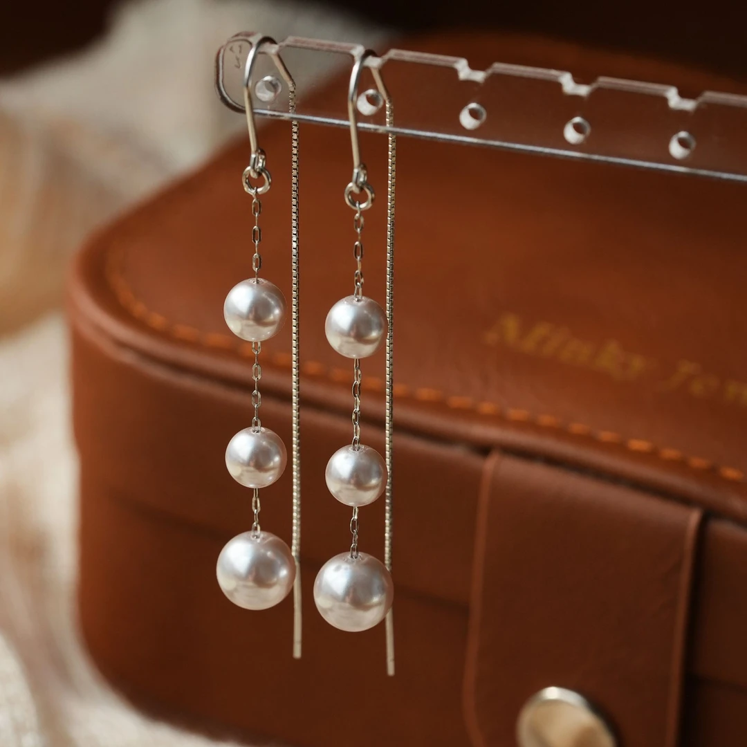 925银耳饰 曼塔玫瑰紫秋冬长款珠珠流苏耳饰超仙防丢耳线轻奢百搭