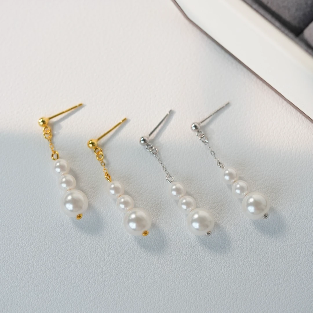 925银耳饰 民族风三珠耳钉女轻奢气质银耳饰小众长款耳环