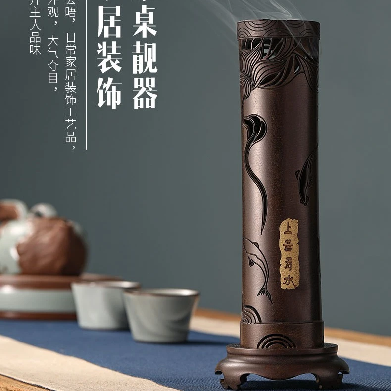 立香炉黄铜家用摆件檀香线香炉书房室内家用盘香炉立式