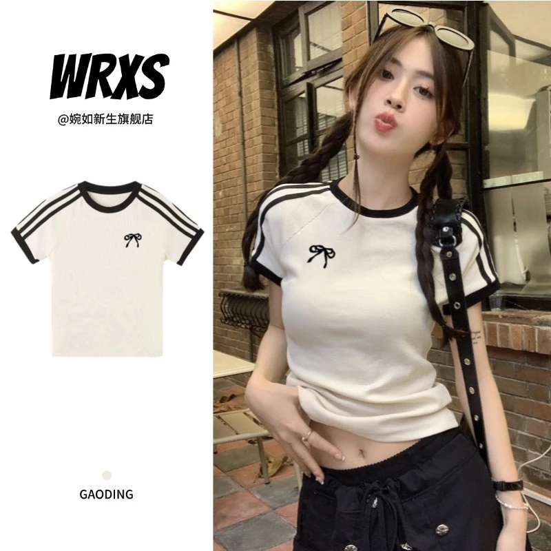 【婉如新生】美式辣妹穿搭正肩短袖t恤女修身别致纯欲风短款上衣ins