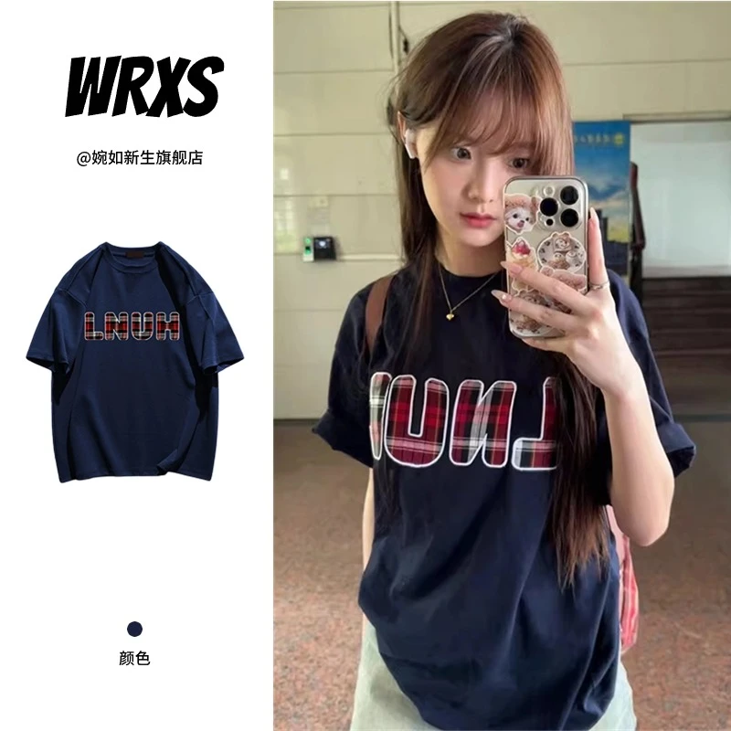 【婉如新生】美式复古短袖女潮牌t恤小众设计感字母印花宽松overs