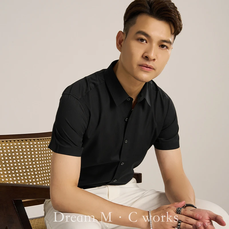 DX3005男士无痕防水衬衣夏季商务休闲透气衬衫青年纯色立体短袖