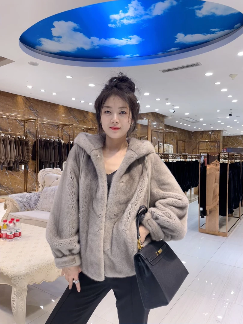 金罗兰皮草【月光】衣长65cm银蓝皇冠天鹅绒紫金短二本色水貂外套