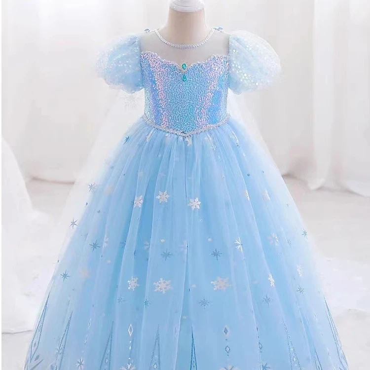 女童夏季冰雪奇缘爱莎公主裙子蓬蓬纱生日礼服儿童艾莎长款连衣裙