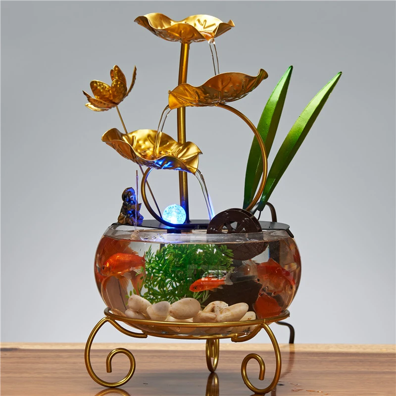 创意桌面荷叶流水喷泉摆件客厅屏风玄关家居装饰轻奢摆件礼品