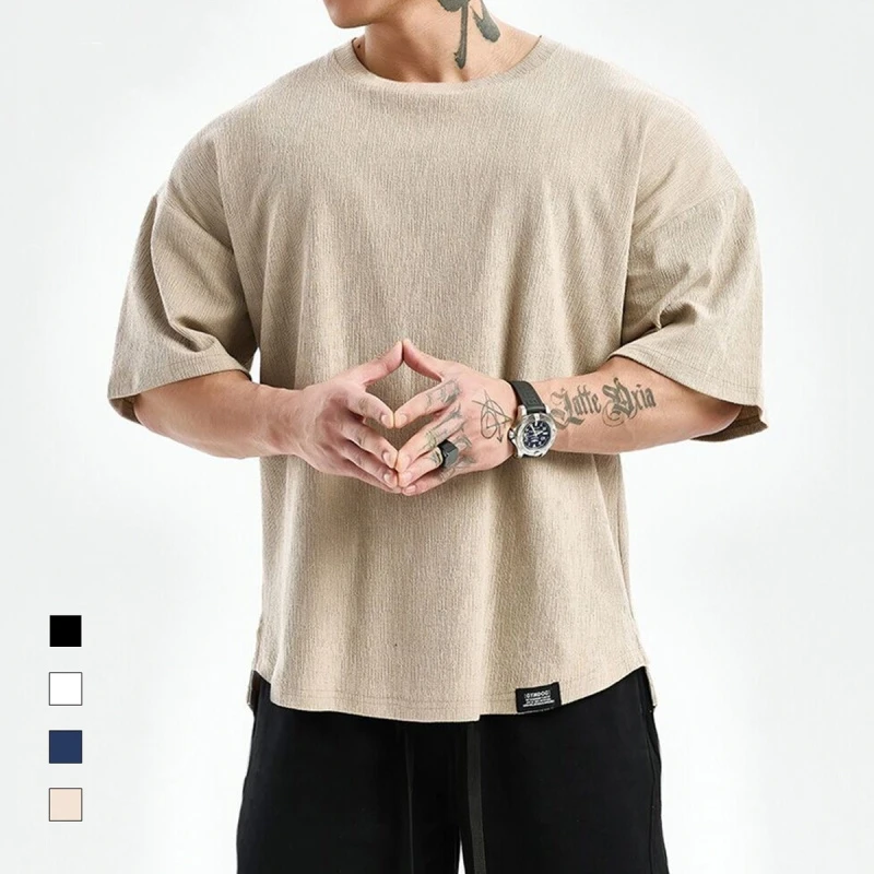 GD重磅宽松落肩健身衣服男夏季大码休闲训练百搭纯色运动短袖T恤