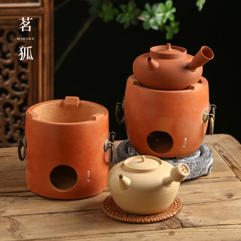 潮州手工小炭炉 童文辉铜耳鼓炉清泉红泥砂銚壶 工夫茶炉围炉煮茶