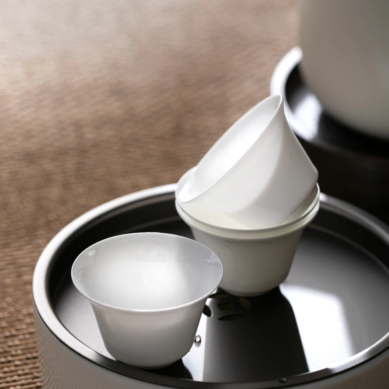 茗壶记 超薄胎透光潮州高骨瓷功夫茶杯 白瓷马蹄杯品茗杯陶瓷茶具