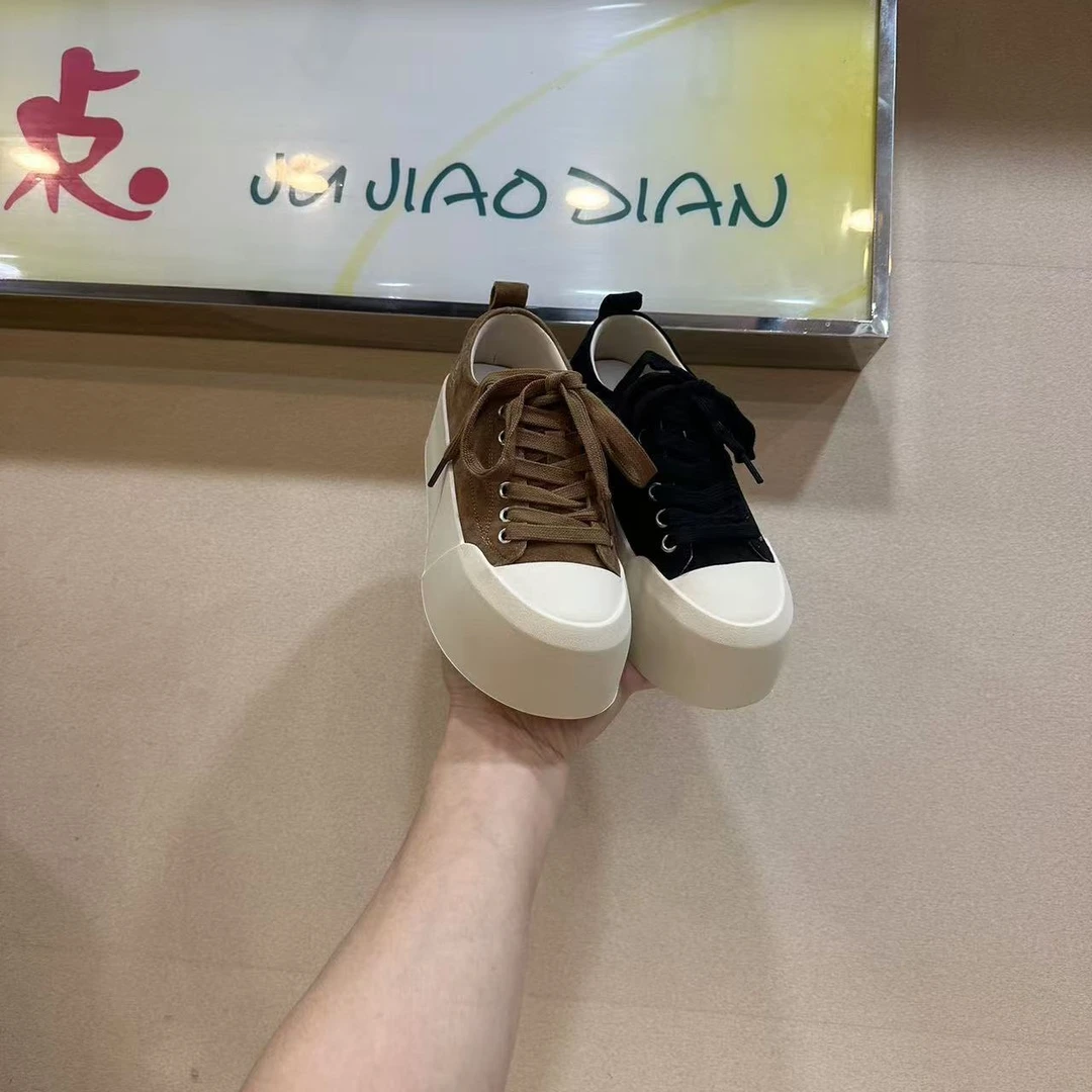 松糕厚底复古休闲板鞋女2024秋季新款系带圆头舒适吋尚百搭增高潮