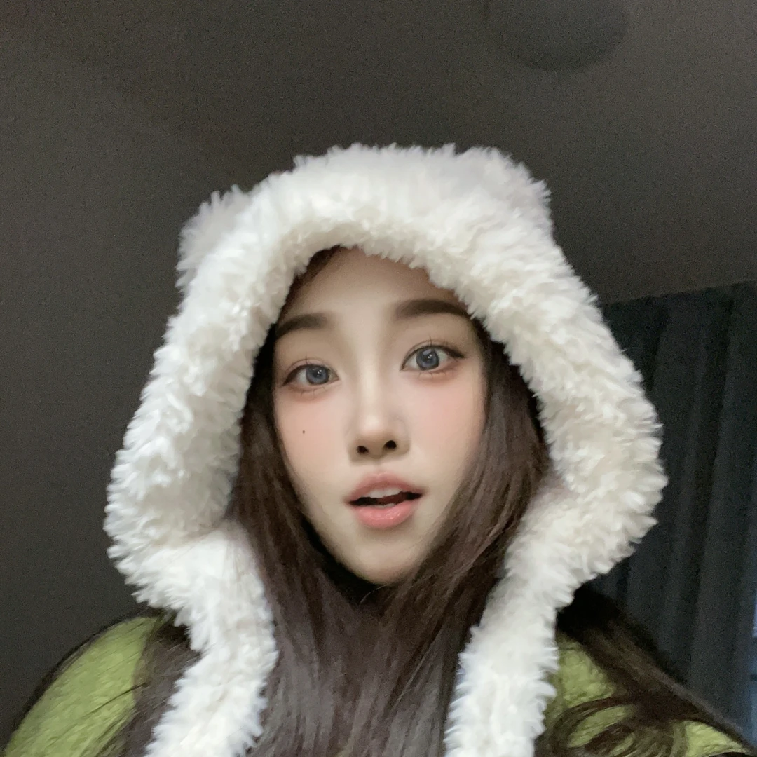 秋冬针织帽大头围毛绒小熊帽方圆脸显脸小针织帽绑带防风护耳帽