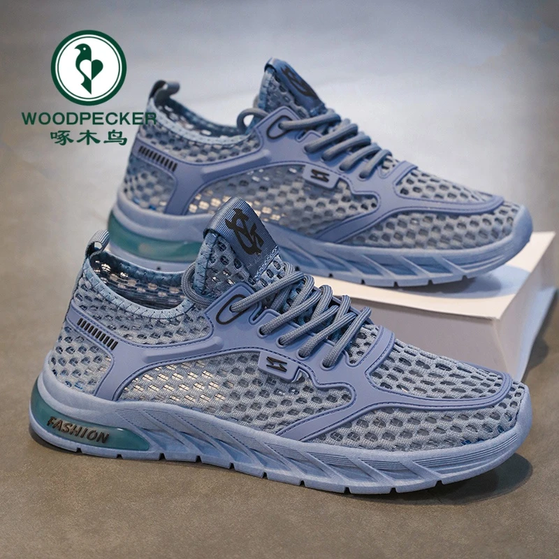 正品啄木鸟2025夏季新款镂空透气网面鞋男鞋百搭运动休闲鞋网鞋男