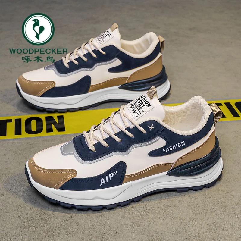 正品啄木鸟男鞋2025春季新款百搭国潮防水运动休闲跑步潮鞋时尚