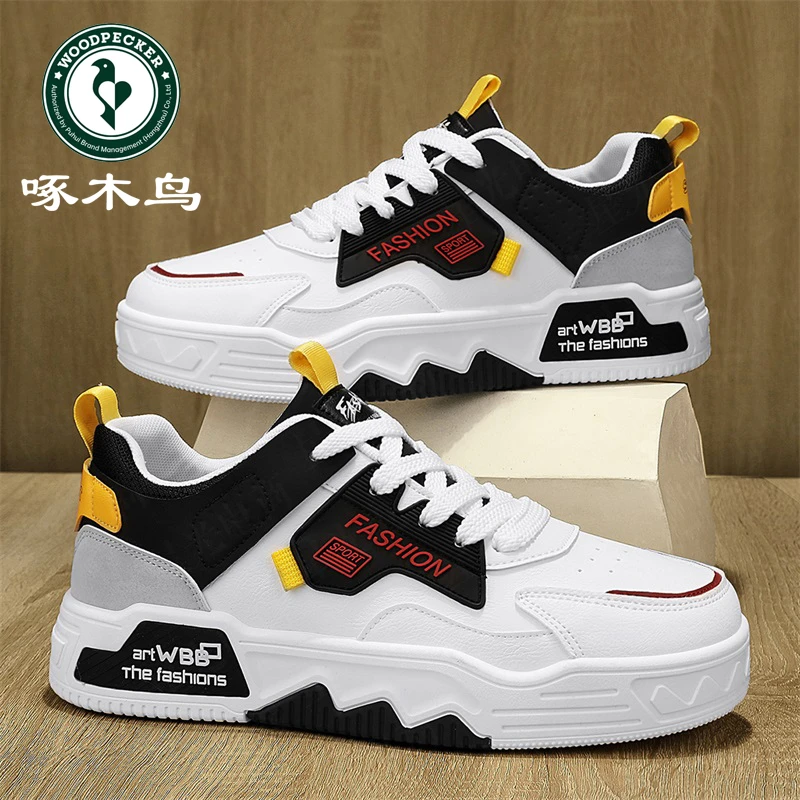 啄木鸟新款男鞋增高厚底学生休闲运动鞋小众设计感透气百搭小白鞋
