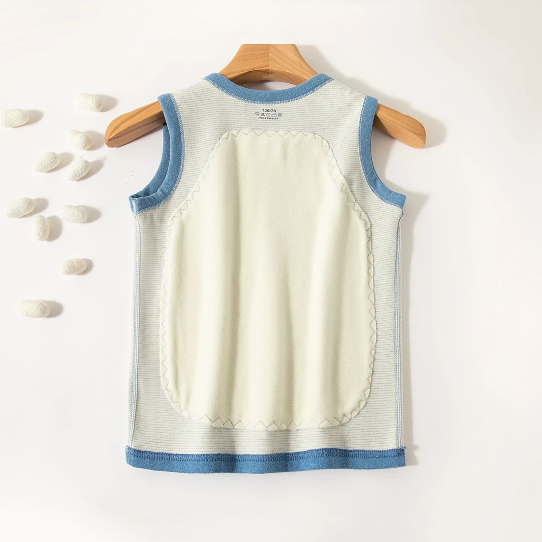 秋冬贴片儿童保暖背心护肚打底羊绒蚕丝加厚加绒保暖内衣男女童
