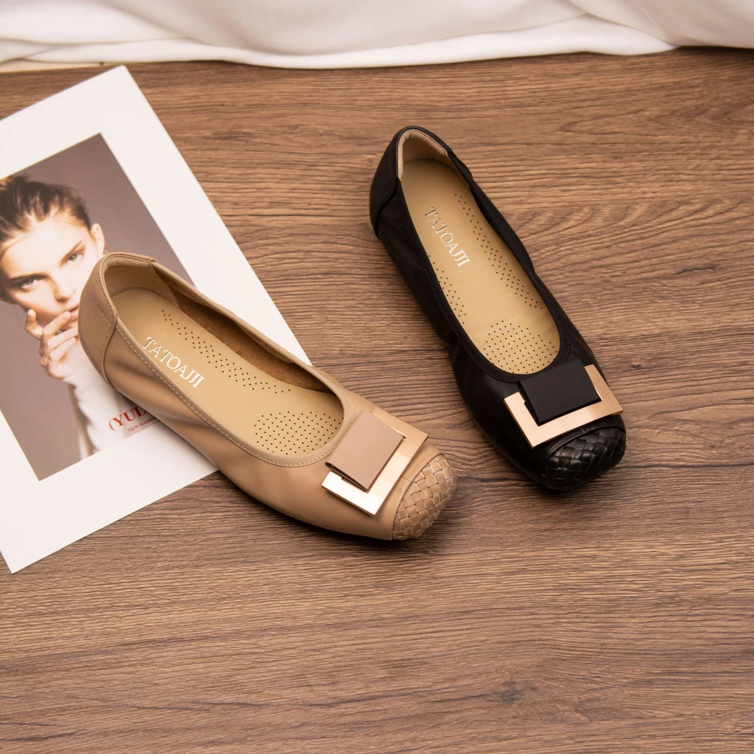 2024夏季新款1.5CM牛皮单鞋舒适休闲百搭软底方头浅口春秋真皮鞋.