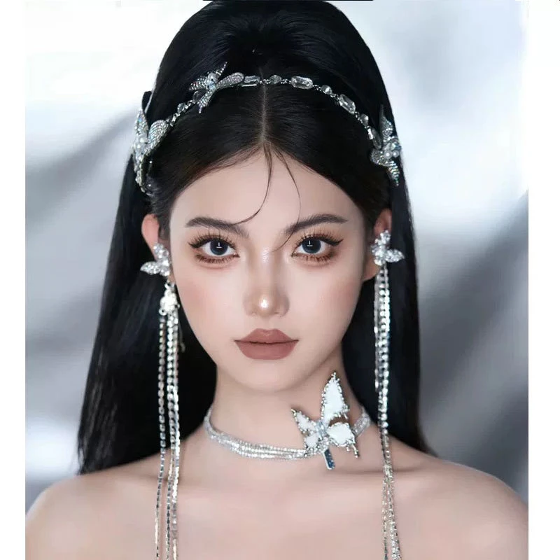 蝴蝶结流苏项链时尚轻奢设计感气质颈链小众时尚欧美夸张新娘头饰