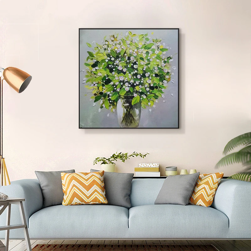 现代手工厚油肌理画 玄关走廊尽头小众艺术挂画背景装饰画花瓶160