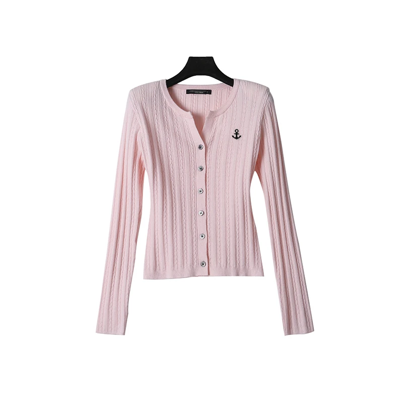 小众时髦纯色精致螺纹针织刺绣针织开衫16885