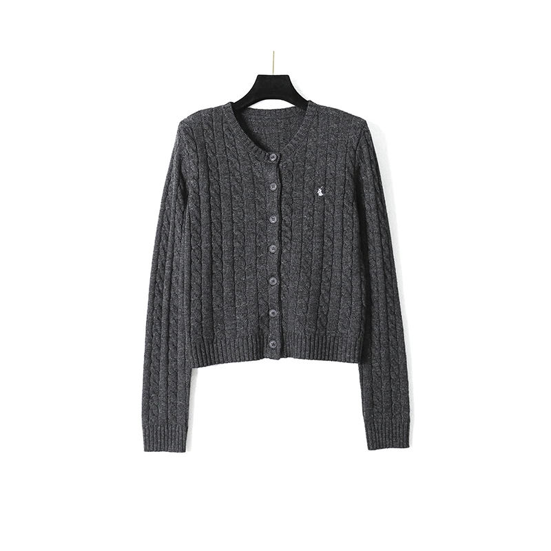 麻花编织浮雕凹凸感圆领单排扣设计感百搭针织开衫16922