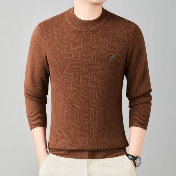 高端男装时尚休闲潮流百搭秋冬加厚保暖圆领提花毛衫11302