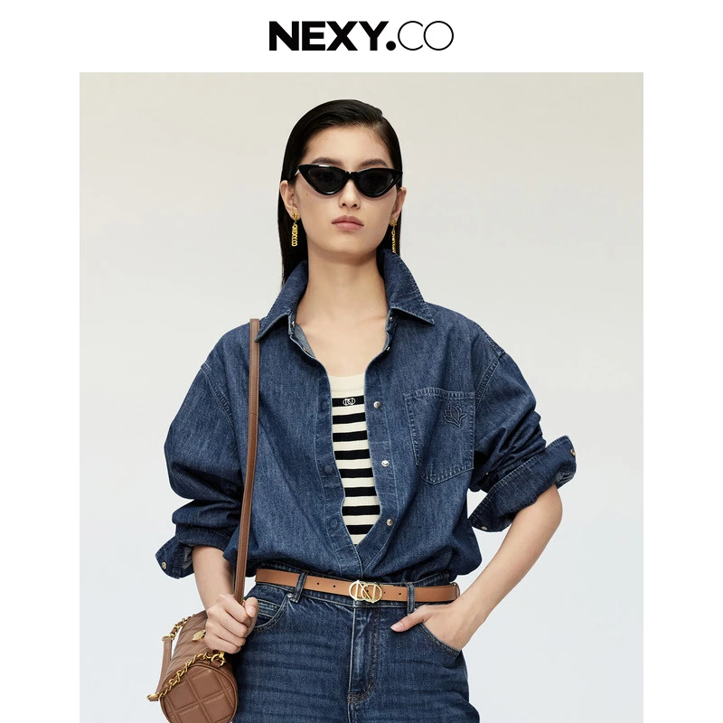 NEXY.CO/奈蔻牛仔上衣（水洗产品）长袖短款时尚休闲复古XE00733P5