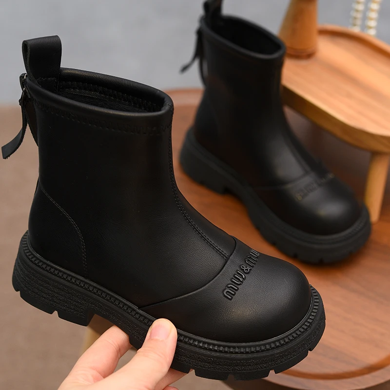 真皮女童靴子加绒儿童二棉马丁靴2025春秋新款保暖童鞋小女孩短靴