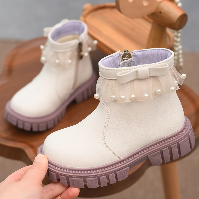 真皮女童马丁靴儿童公主靴子洋气女孩短靴2025秋冬新款二棉女童靴