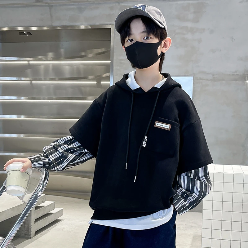 男童春秋款连帽卫衣中大儿童秋装2023新款男孩上衣炸街帅气网红潮